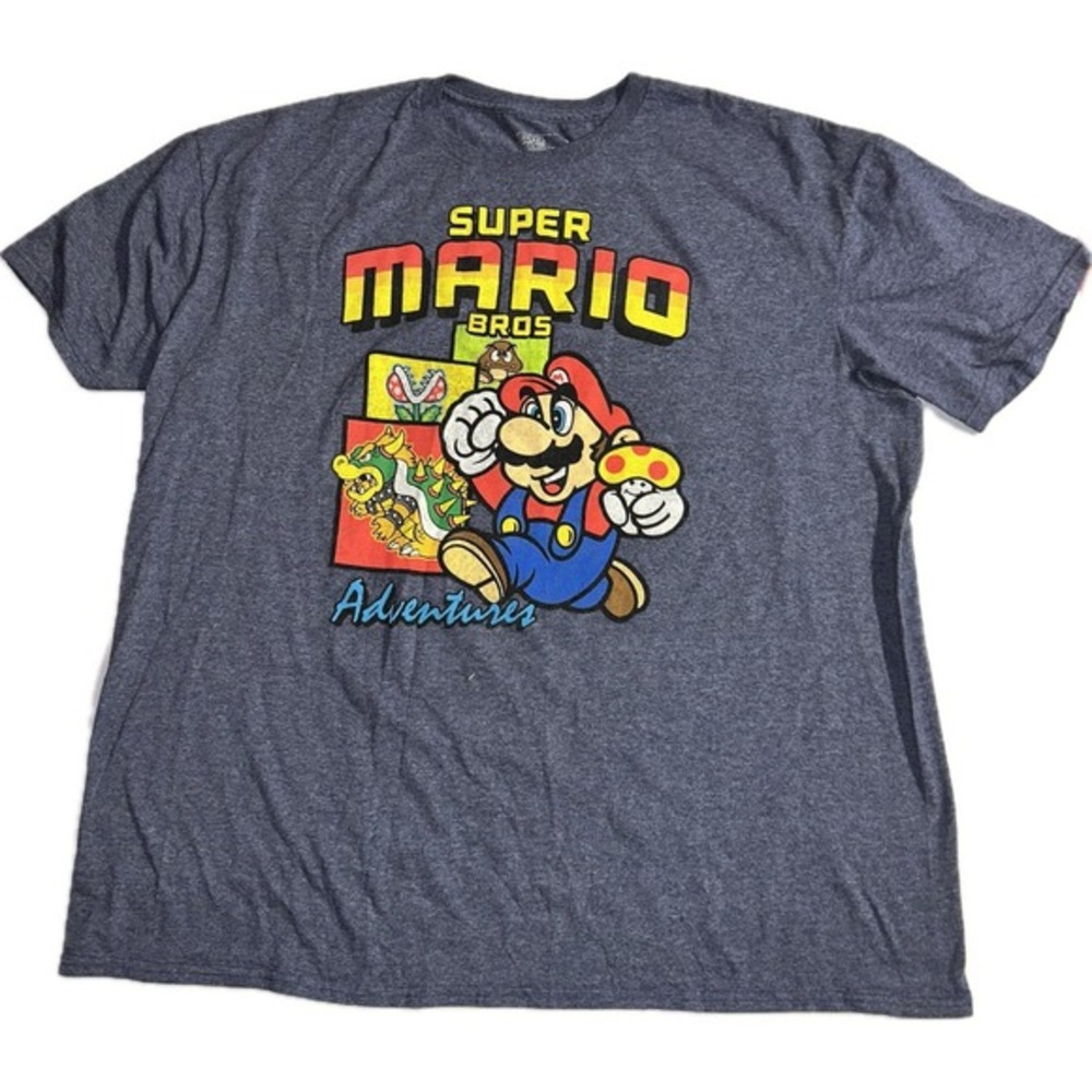Super Mario Bros Adventures Shirt 2XL Gray Official Nintendo Game Retro‎ NES Tee
